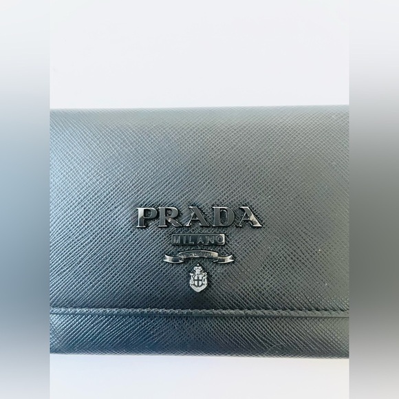 Prada Black Saffiano Leather Bi fold wallet card case logo embellished - Picture 4 of 12